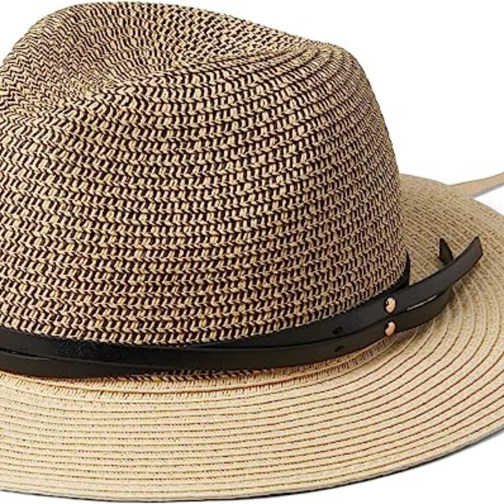 Badgley Mischka Straw Fedora with Leather Trim Hat